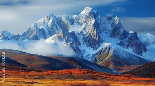 Mountain Majesty : Awe-inspiring shots of towering peaks, rugged cliffs, and serene valleys that emphasize the grandeur of the Earth's geological formationss photo