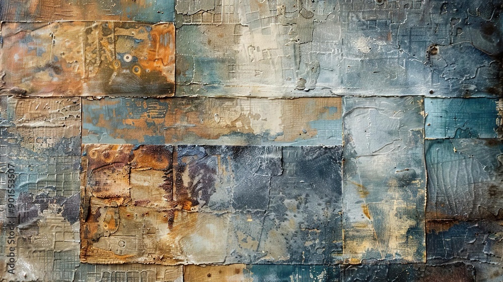 Abstract Texture: Rustic Blue and Brown Patina Wall Art