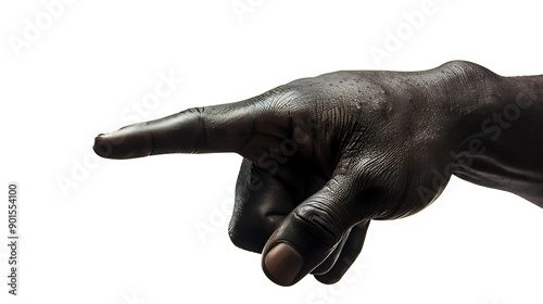 Black skin male hand pointing index finger, showing gesture,, isolated on a transparent background. photo