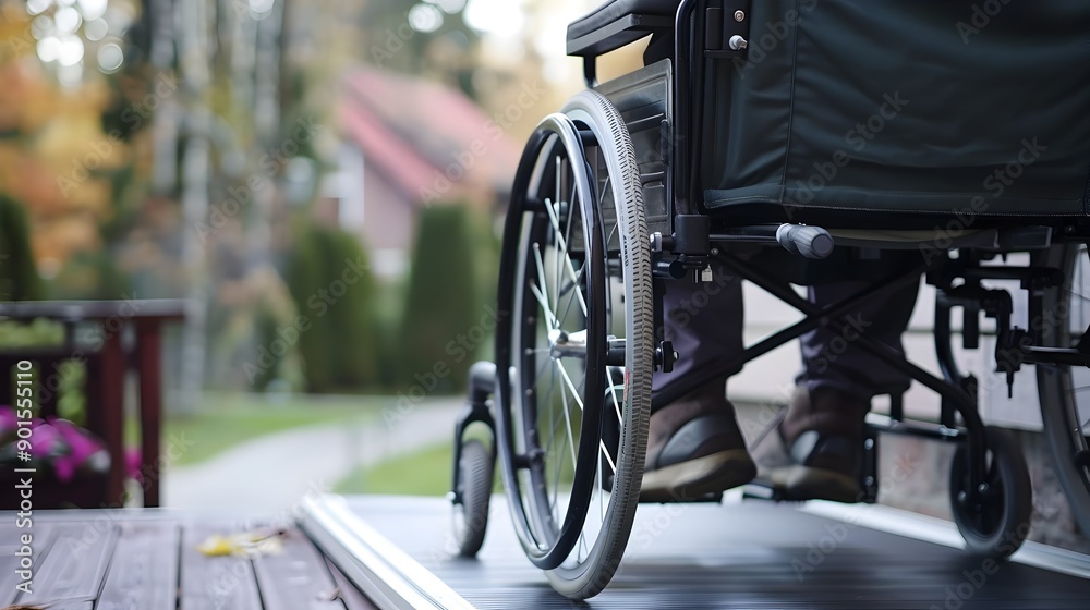Elderly Person in Wheelchair Using Home Ramp for Accessible Design and Mobility Elderly Person in Wheelchair Using Home Ramp for Accessible Design and Mobility