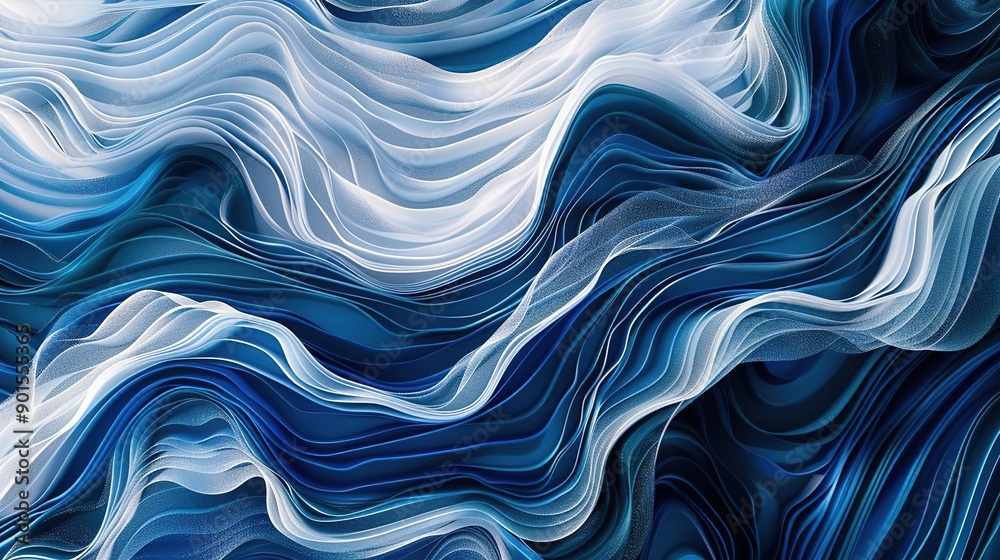 Obraz premium Blue and White Abstract Waves: A Flowing Design