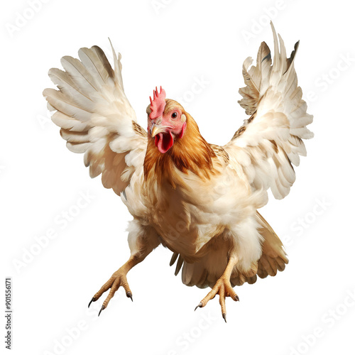 Flapping Chicken Isolated on Transparent Background