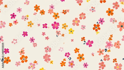 Oil painting with vibrant colors on a simple flower pattern