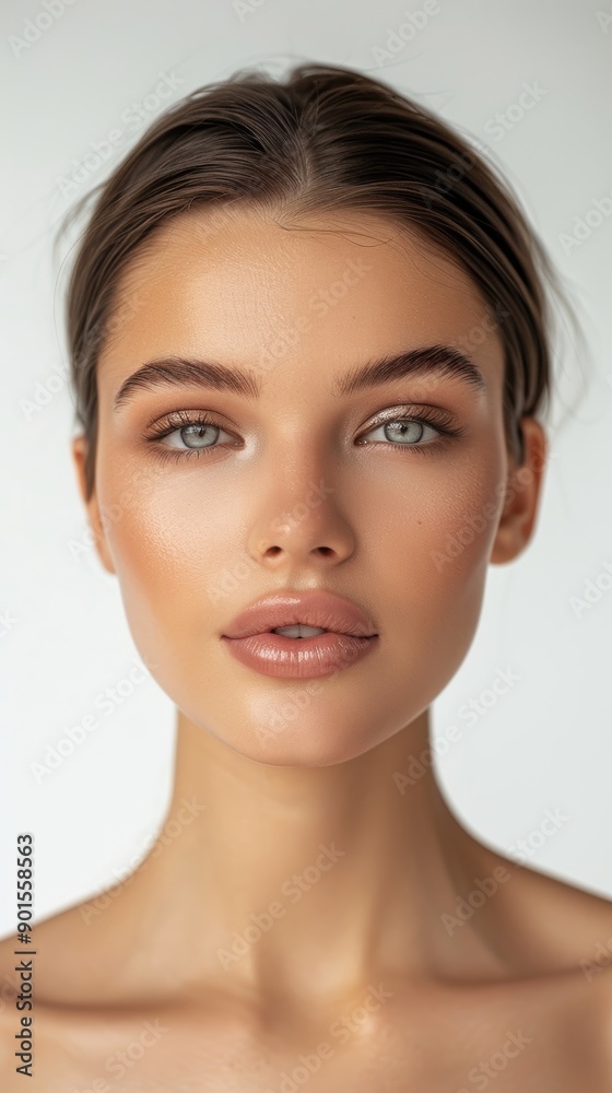 Makeup, facials, and skincare portrait of woman on white background. Luxurious spa, dermatologist, and female face for glowing skin, health, and wellness Makeup, facials, and skincare portrait of woman on white background. Luxurious spa, dermatologist, and female face for glowing skin, health, and wellness