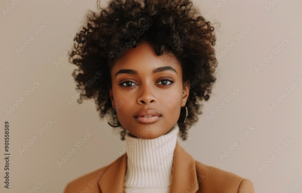 Woman With Curly Hair Looking At Camera Woman With Curly Hair Looking At Camera