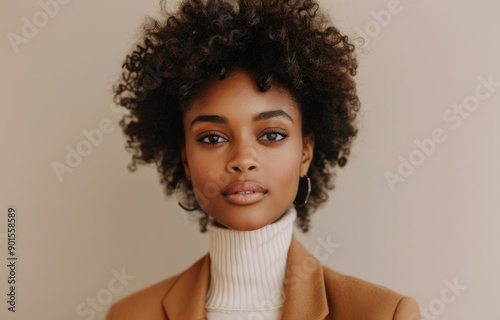 Woman With Curly Hair Looking At Camera