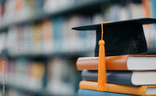 Graduation Cap on Stack of Books