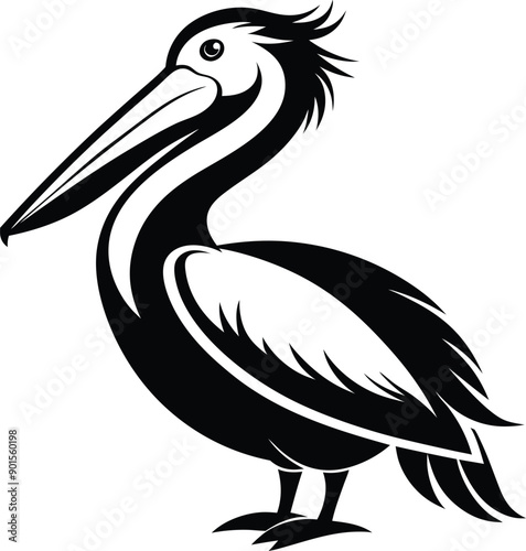 A black white pelican silhouette vector art illustration photo