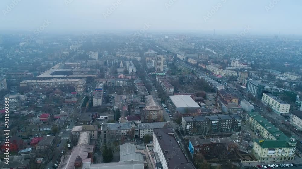 Ukraine, Mariupol, Azov sea in the background. Before Russian aggression. Winter foggy day. Aerial view video Ukraine, Mariupol, Azov sea in the background. Before Russian aggression. Winter foggy day. Aerial view video