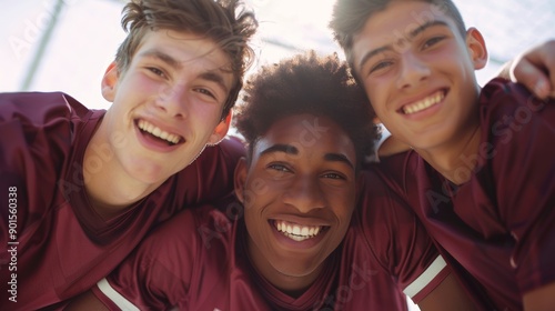 Training, huddle, and rugby team photo on field strategizing game, match, or tournament strategy. Diversity and captain addressing group at outdoor training, exercise, or practice.