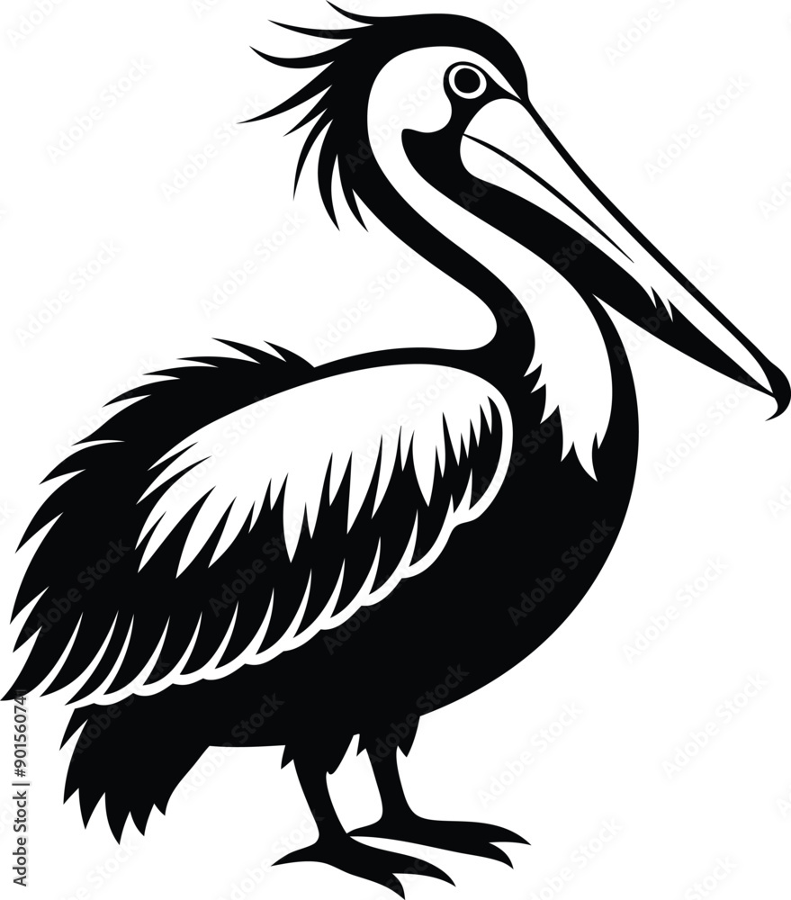 A black white pelican silhouette vector art illustration A black white pelican silhouette vector art illustration