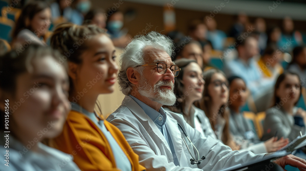 Medical students in a lecture hall are engaged in note-taking while a professor explains concepts at the front, ensuring a focused learning environment.
Medical students in a lecture hall are engaged in note-taking while a professor explains concepts at the front, ensuring a focused learning environment.