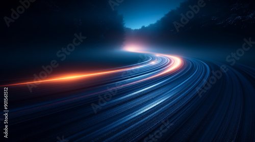 abstract blue background with fast speed curved glowing rays technology wallpaper