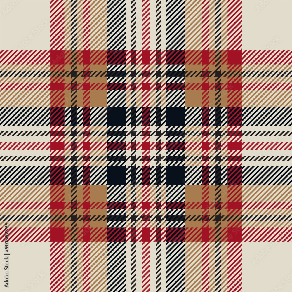 Beige, red and black tartan plaid. Scottish pattern fabric swatch close-up. Beige, red and black tartan plaid. Scottish pattern fabric swatch close-up.