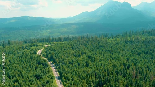 Aerial view of the cloudy Tatras mountain range near the town of Zakopane