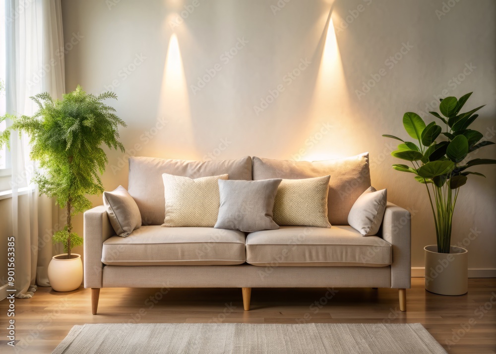 Serene atmosphere captures a peaceful space with a vacant sofa, soft cushions, and gentle lighting, evoking feelings of expectant motherhood and quiet contemplation. Serene atmosphere captures a peaceful space with a vacant sofa, soft cushions, and gentle lighting, evoking feelings of expectant motherhood and quiet contemplation.