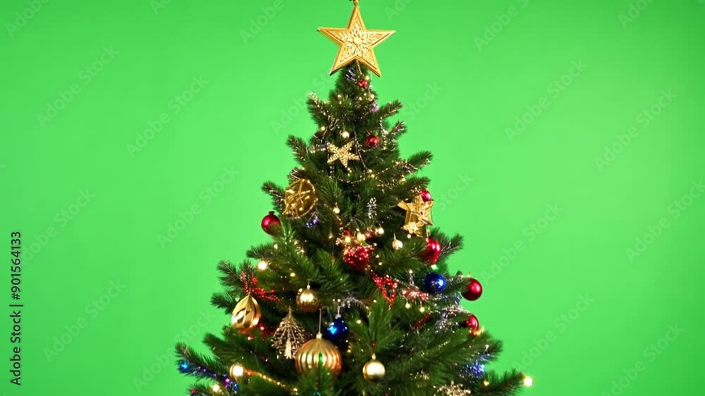 Christmas tree with decoration rotates on a green screen. Merry Christmas and a Happy New Year background animation. Festive and celebration Christmas tree with decoration rotates on a green screen. Merry Christmas and a Happy New Year background animation. Festive and celebration