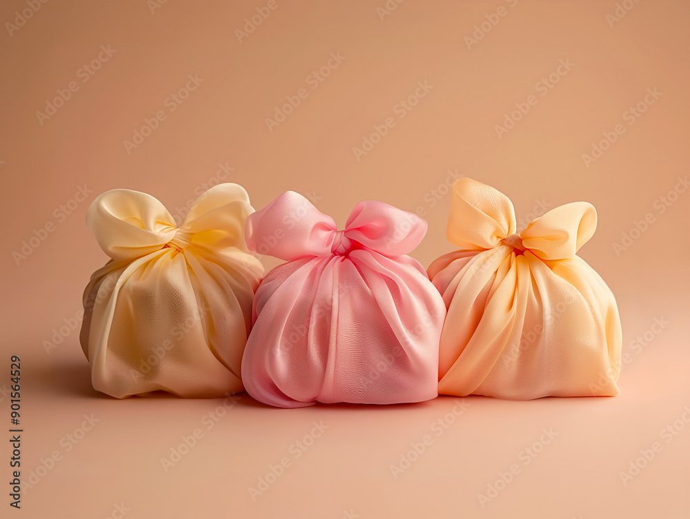 Bojagi, present for Korean traditional holidays, beautifully wrapped with a yellow wrapping cloth, with an elegant and warm feel Bojagi, present for Korean traditional holidays, beautifully wrapped with a yellow wrapping cloth, with an elegant and warm feel