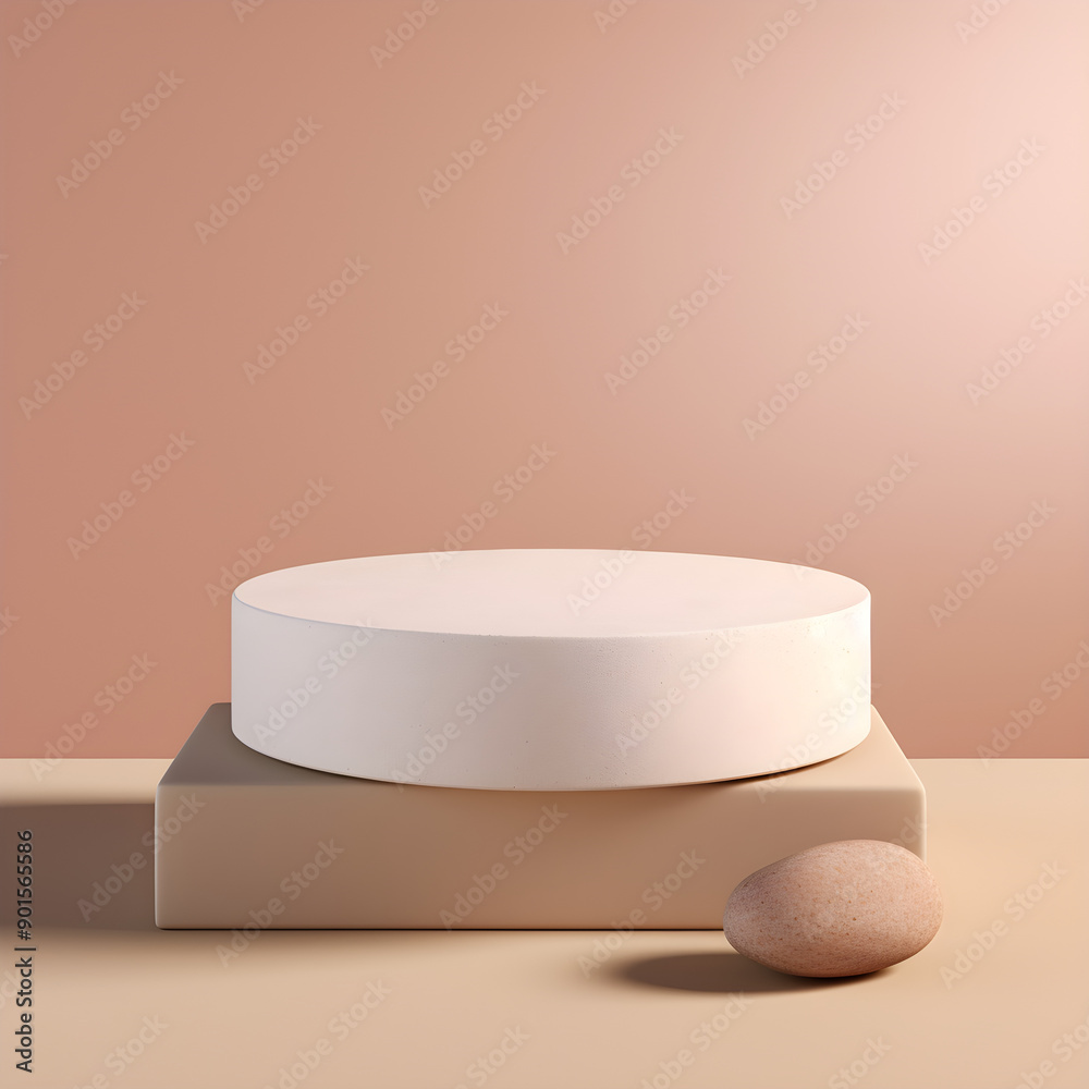 minimal pedestal podium display with brown foundation cream, stage showcase for beauty and cosmetics product, 3d illustration minimal pedestal podium display with brown foundation cream, stage showcase for beauty and cosmetics product, 3d illustration