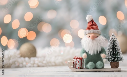 Christmas Gnome Riding Sled With Presents