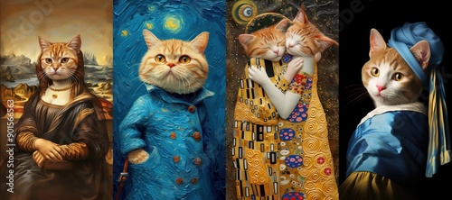 Cats in famous art styles mobile wallpaper set