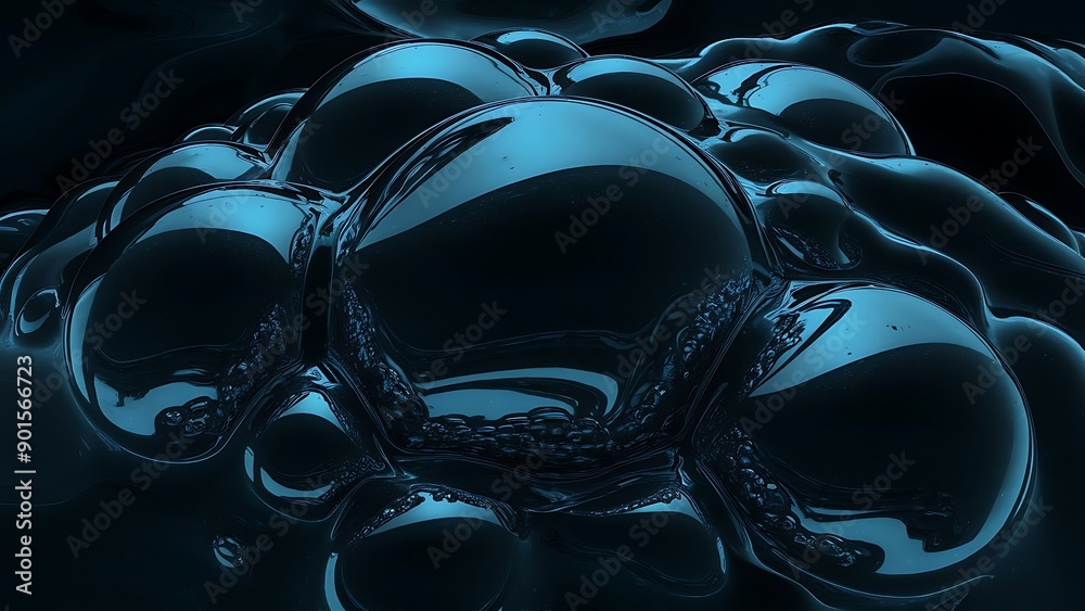 Obraz premium Dark blue metallic bubbles texture background.
