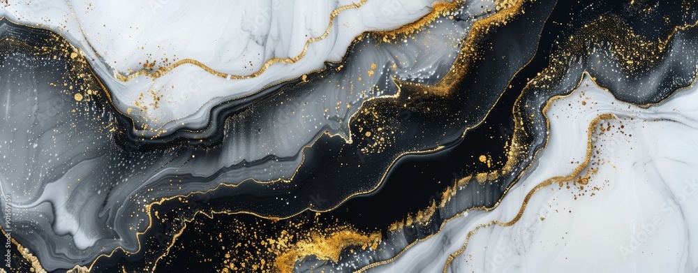 Abstract background featuring a bold, crisp combination of black, silver, and white. Abstract background featuring a bold, crisp combination of black, silver, and white.