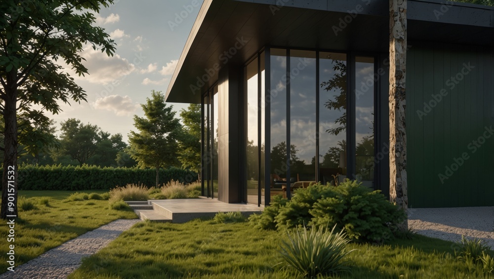 Green home exterior with renewable and clean nature resources outline concept. Green home exterior with renewable and clean nature resources outline concept.