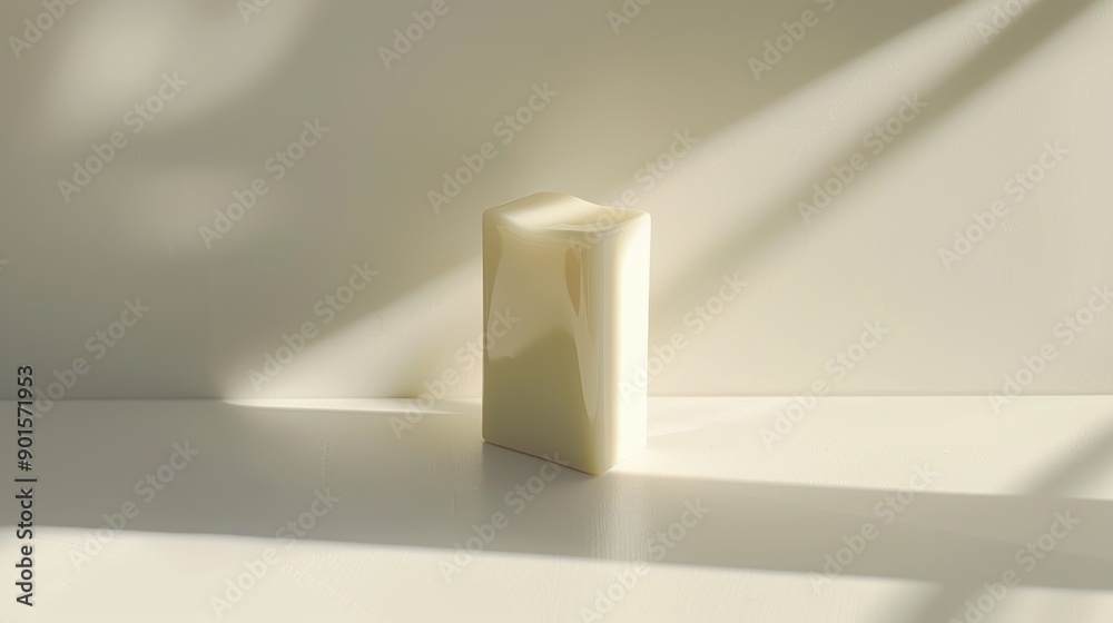 Minimalist white cosmetic bottle placed on a white surface with window shadows Minimalist white cosmetic bottle placed on a white surface with window shadows