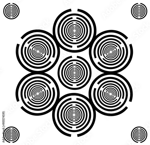 Rosace Mandala avec Icônes Antenne de Lakhovsky Oscillateur à Longueur d'Ondes Multiples, Emetteur d'Ondes Scalaires, Harmonisation, Radionique, Vecteur, Couleurs