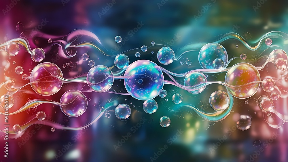 Obraz premium wallpaper background with flying bubbles on a colorful background