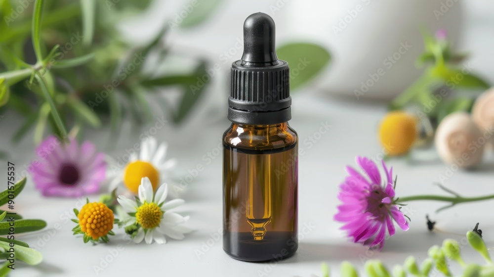 A close-up of an essential oil bottle surrounded by vibrant flowers, perfect for natural wellness and aromatherapy themes. A close-up of an essential oil bottle surrounded by vibrant flowers, perfect for natural wellness and aromatherapy themes.