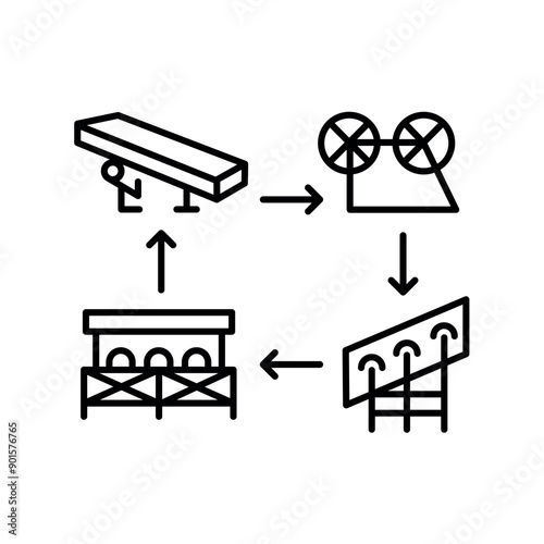 Beneficiation raw line black icon. Sign for web page, mobile app, button,
