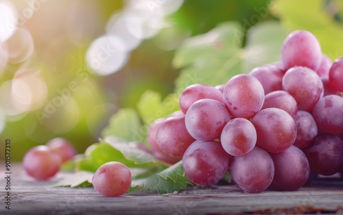 Red Grapes on Wooden Table