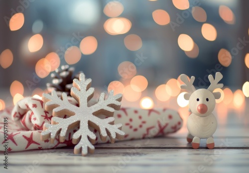 White Reindeer and Candle With Snowflake Decoration