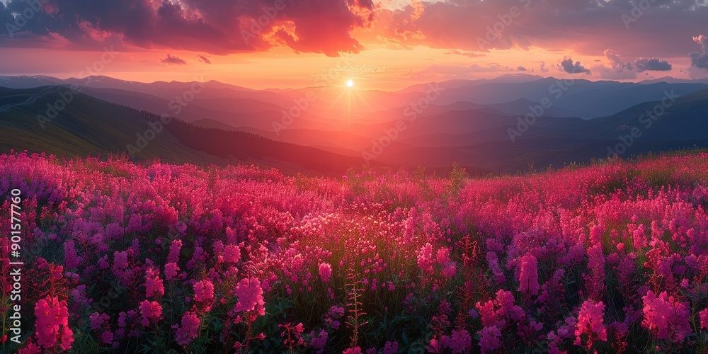 Fototapeta premium Sunrise Over Flower Fields