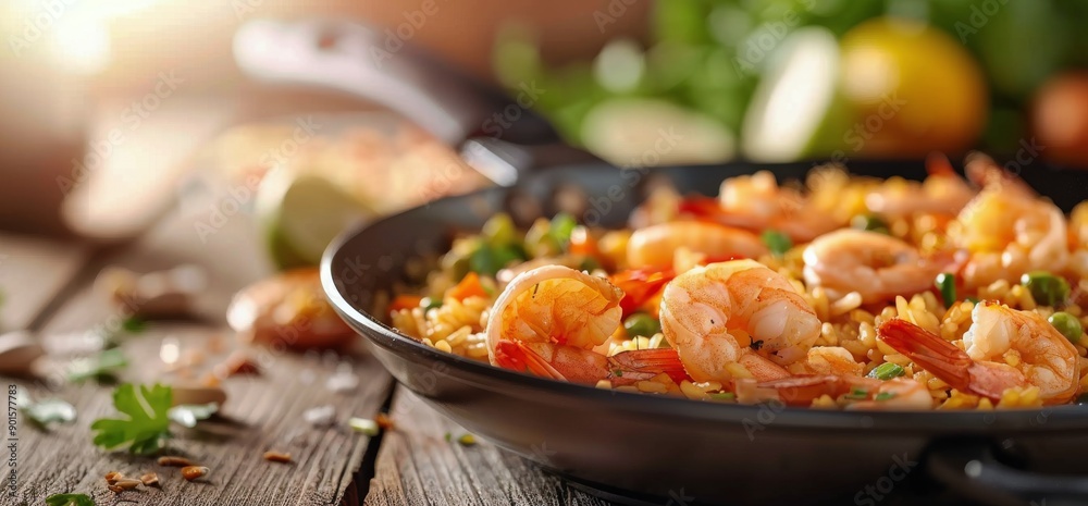 Shrimp Paella in Skillet With Herbs Shrimp Paella in Skillet With Herbs