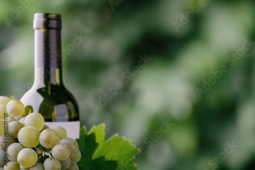 Green Grapes and Cork on Wooden Table