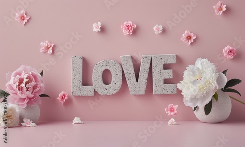 Love Word Arrangement With Flowers