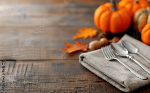 Pumpkins And Candles On Wooden Table