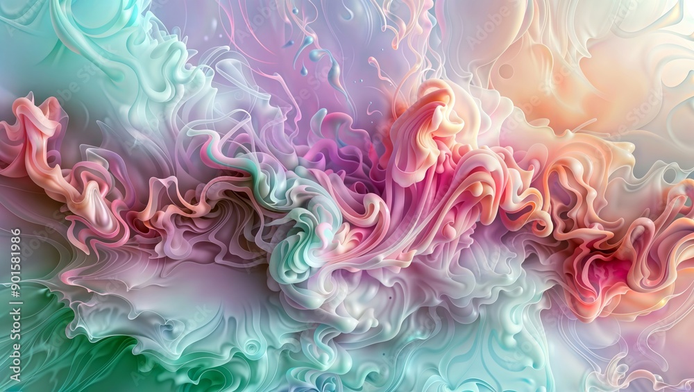 Abstract Euphoria. Description: A vibrant, swirling blend of pastel colors creating a dreamlike, ethereal scene.
