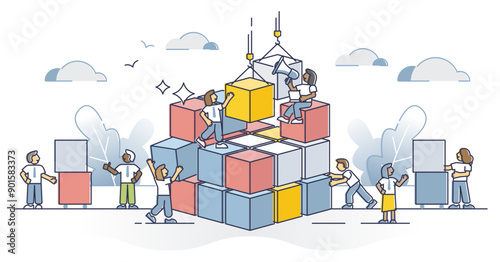 Collaboration complexity challenge as difficult task teamwork outline concept, transparent background. Problem management with effective cooperation and performance improvement illustration.