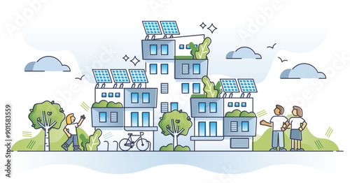 Autonomous building as house with solar panel electricity outline concept, transparent background. Sustainable and environmental power supply as alternative and modern future technology.