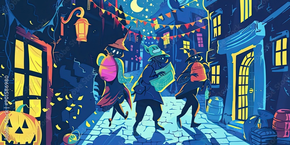 Obraz premium Masked Thieves Under Full Moon