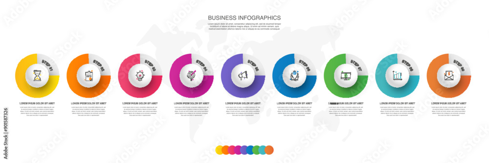 Modern 3D vector illustration. Circular infographic template with nine ...