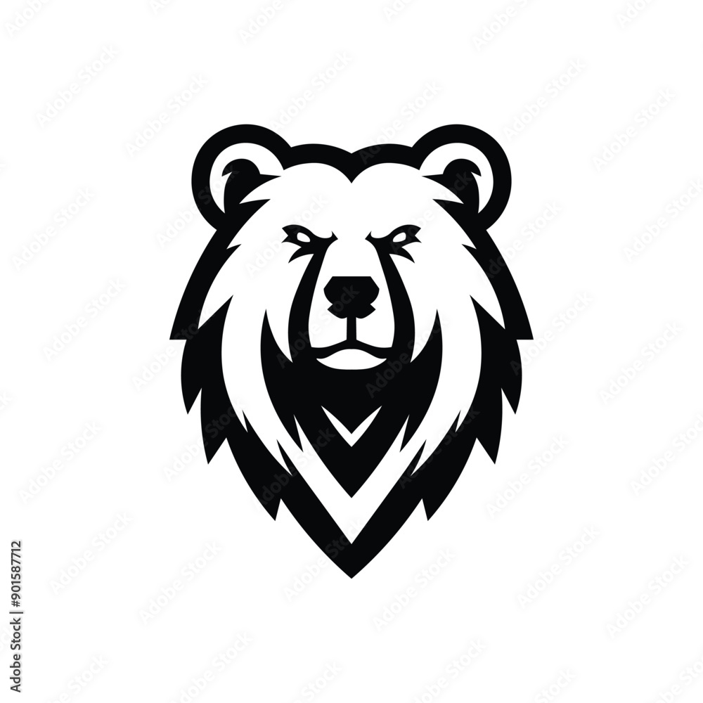 Bold and fierce black and white bear head logo vector Bold and fierce black and white bear head logo vector
