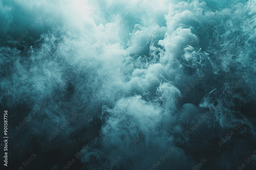 Dynamic smoke clouds are illuminated by a neon turquoise texture. like an underwater scene. Dynamic smoke clouds are illuminated by a neon turquoise texture. like an underwater scene.