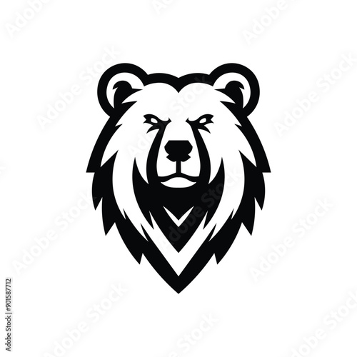 Bold and fierce black and white bear head logo vector