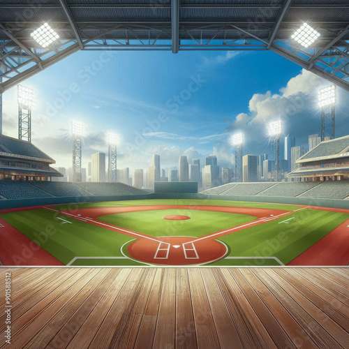 Sealistic soccer stadium background, lush green grass, outdoor sports game, vibrant atmosphere, high definition detail.