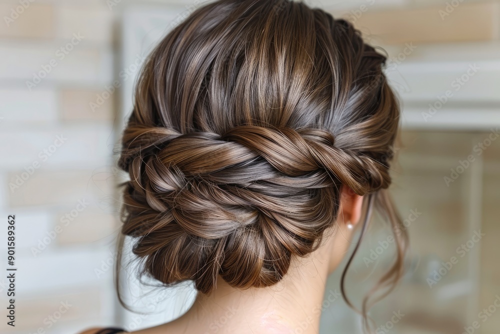 Elegant, braided updo with delicate accessories, set against a clean background providing plenty of copyspace, highlighting the sophistication and detail of the hairstyle, Elegant, braided updo with delicate accessories, set against a clean background providing plenty of copyspace, highlighting the sophistication and detail of the hairstyle,